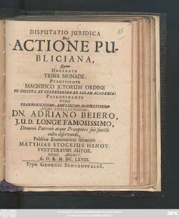 Disputatio Iuridica De Actione Publiciana