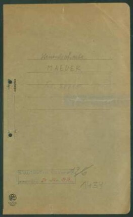 Heinrich Mäder, Metzgermeister, Inhaber einer Metzgerei und Imbissstube, Mannheim, Q 2, 21-23 -Steuerstrafsache