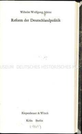 Veröffentlichung über eine Reform der westdeutschen Deutschlandpolitik