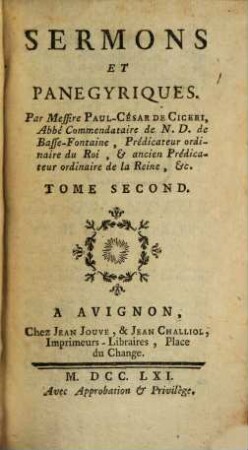 Sermons Et Panegyriques, 2