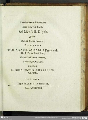Conclusionum Forensium Exercitatio XVII. Ad Libr. VII. Digest.