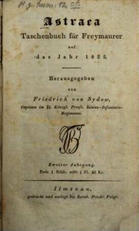 Asträa : Taschenbuch für Freimaurer. 2, 2. 1825