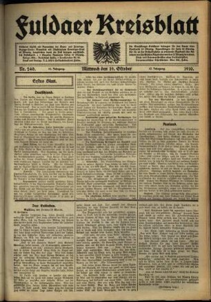 Erste Ausgabe vom Mittwoch, den 19. Oktober 1910.