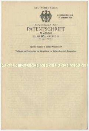Patentschrift eines Verfahrens zur Herstellung von Betonrohren, Patent-Nr. 435567