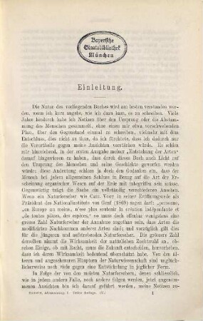 Ch. Darwin's Gesammelte Werke : Auswahl in 6 Bänden. Aus dem Englischen übersetzt von J. Victor Carus, 3