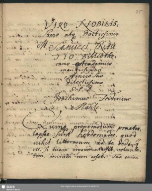 Joachim Friedrich Mähle an Samuel Cnauth. o.O.u.D.