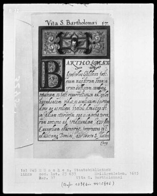 Heiligenleben — Vignette mit ornamentalem Schmuck und einem Cherubim
