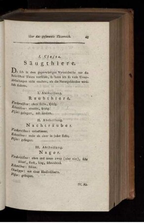 I. CLASSE SÄUGETHIERE