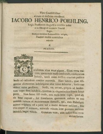Viro Consultissimo virtute et doctrina excellenti Jacobo Henrico Poehling ...