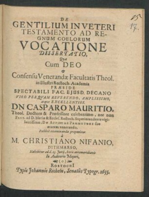 De Gentilium In Veteri Testamento Ad Regnum Coelorum Vocatione Dissertatio