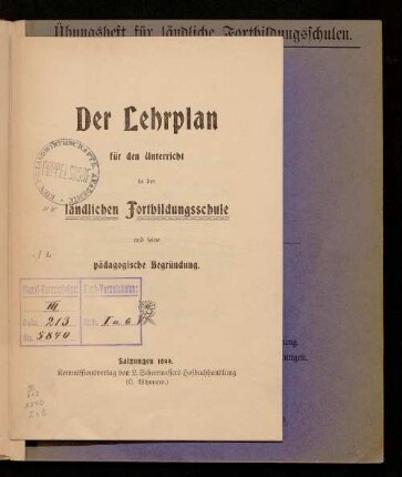 Der Lehrplan für den Unterricht in der ländlichen Fortbildungsschule und seine pädagogische Begründung
