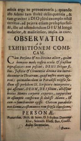 Adam : Meditatio I., De Gravitate Peccati, Prima Dominica Quadragesimae Instituta in Oratorio Congregationis Maioris Monacensis B. Virginis Matris Propitiae, ab Angelo Salutatae, tempore & loco Conventus in eadem Sodalitate Ordinarii