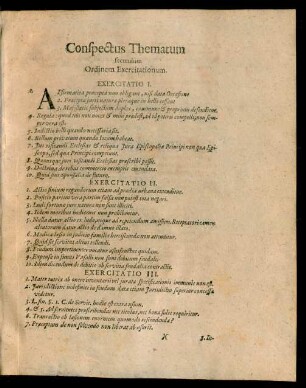 Conspectus Thematum secundum Ordinem Exercitationum