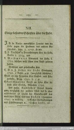XII. Einige besondre Schriften über die Liebe