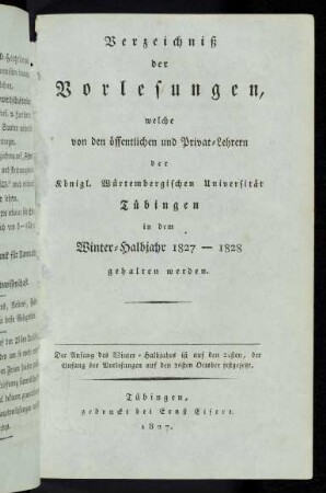 Vorlesungsverzeichnis 1827/28