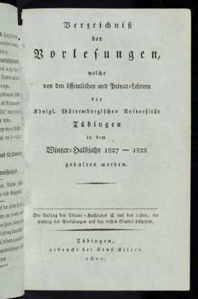 Vorlesungsverzeichnis 1827/28