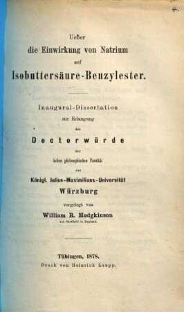 Ueber die Einwirkung von Natrium auf Isobuttersäure-Benzylester