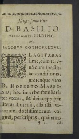 Illustrissimo Viro D. Basilio Vicecomiti Fildinc