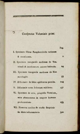 Conspectus Voluminis primi.