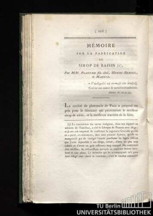 Mémoire sur la fabrication de sirop de raisin