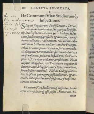 3. De Communi Vitae Studiosorumq[ue] Inspectione.