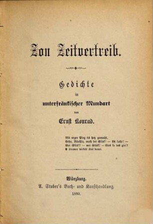 Zon Zeitvertreib : Gedichte in unterfränkischer Mundart