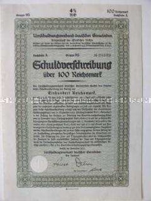 Schuldverschreibung des Umschuldungsverbandes deutscher Gemeinden über 100 Reichsmark Buchstabe A Gruppe 95 Nr.04589