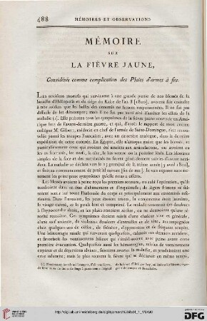 Mémoire sur la fièvre jaune