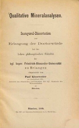 Qualitative Mineralanalysen : Inaug.-Diss. d. Univ. Erlangen