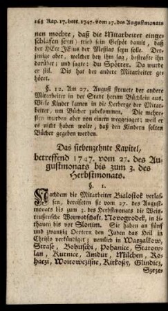 Das siebenzehnte Kapitel, betreffend 1747. vom 27. des Augustmonats bis zum 3. des Herbstmonats