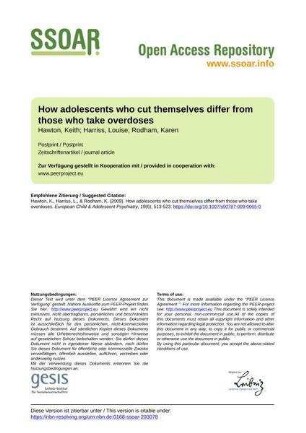 How adolescents who cut themselves differ from those who take overdoses