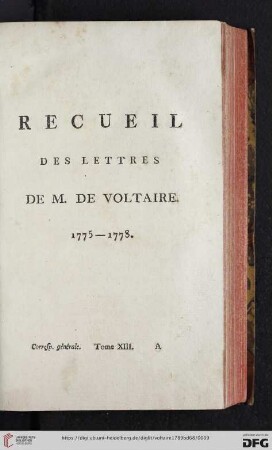 Recueil des lettres de M. de Voltaire 1775 - 1778