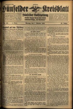 Erste Ausgabe vom Montag, den 07. Oktober 1935.