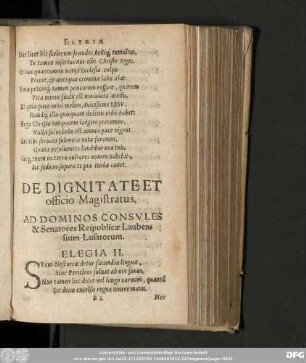 De Dignitate Et officio Magistratus. Ad Dominos Consules & Senatores Reipublicae Laubensium Lusatorum. Elegia II.