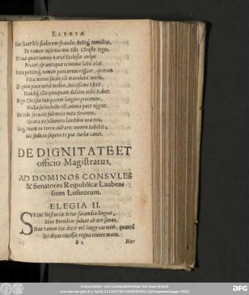 De Dignitate Et officio Magistratus. Ad Dominos Consules & Senatores Reipublicae Laubensium Lusatorum. Elegia II.