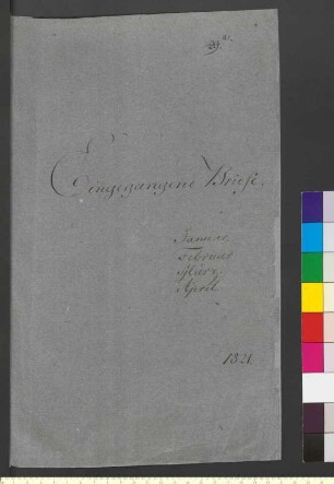 Alter Umschlag "Eingegangene Briefe. Januar. Februar März. April. 1821."