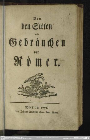 Von den Sitten und Gebräuchen der Römer