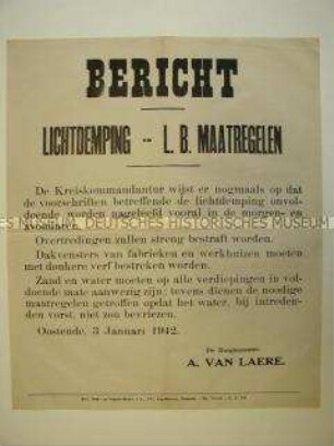 Maueranschlag aus dem besetzten Belgien zu den nächtlichen Verdunkelungsvorschriften