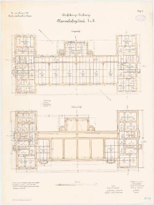 Kavalleriekaserne, Münster: Mannschaftsgebäude I und II: Grundriss Keller, Erdgeschoss 1:100