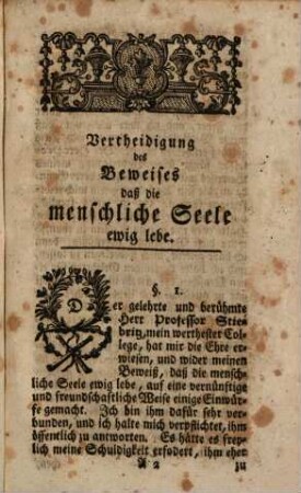 Abermalige Vertheidigung seines Beweises daß die Menschliche Seele ewig lebe