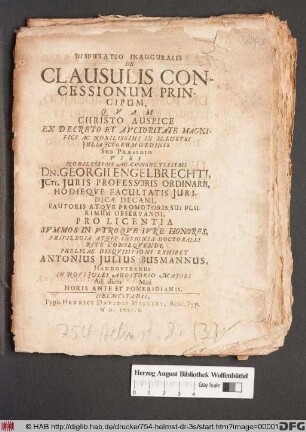 Disputatio Inauguralis De Clausulis Concessionum Principum