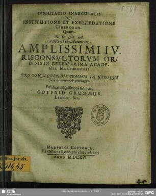 Disputatio Inauguralis De Institutione Et Exheredatione Liberorum