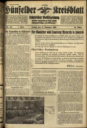 Erste Ausgabe vom Freitag, den 18. November 1938.