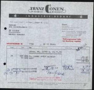 Firmenbriefkopf Conen, Franz, GmbH, Siegen i.W., Gummiwaren ...