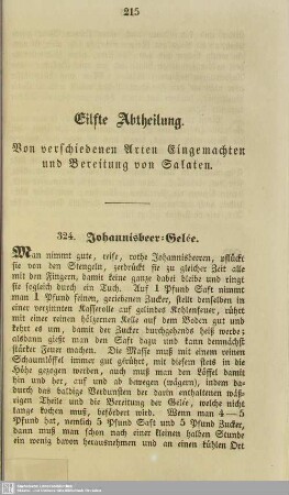 Eilfte Abtheilung. Von verschiedenen Arten Eingemachten und Bereitung von Salaten