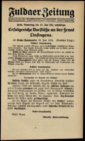Ausgabe vom Donnerstag, den 22. Juni 1916.