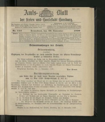 No. 242, 20. November 1920