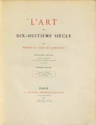 L' art du dix-huitième siècle, 1. volume, 1. fascicule. Watteau