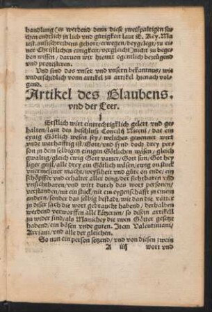 Artikel des Glaubens. und der Leer.