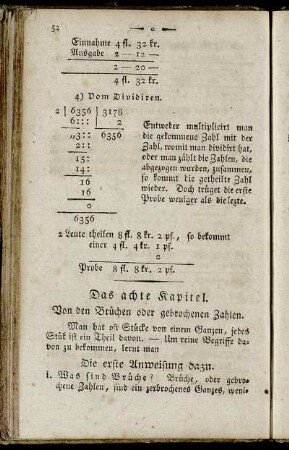 Das achte Kapitel. Von den Brüchen oder gebrochenen Zahlen.